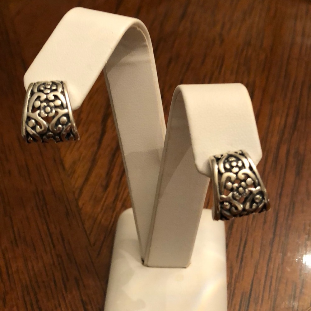 Sterling Silver Flower Scroll Earrings 925 Stamped